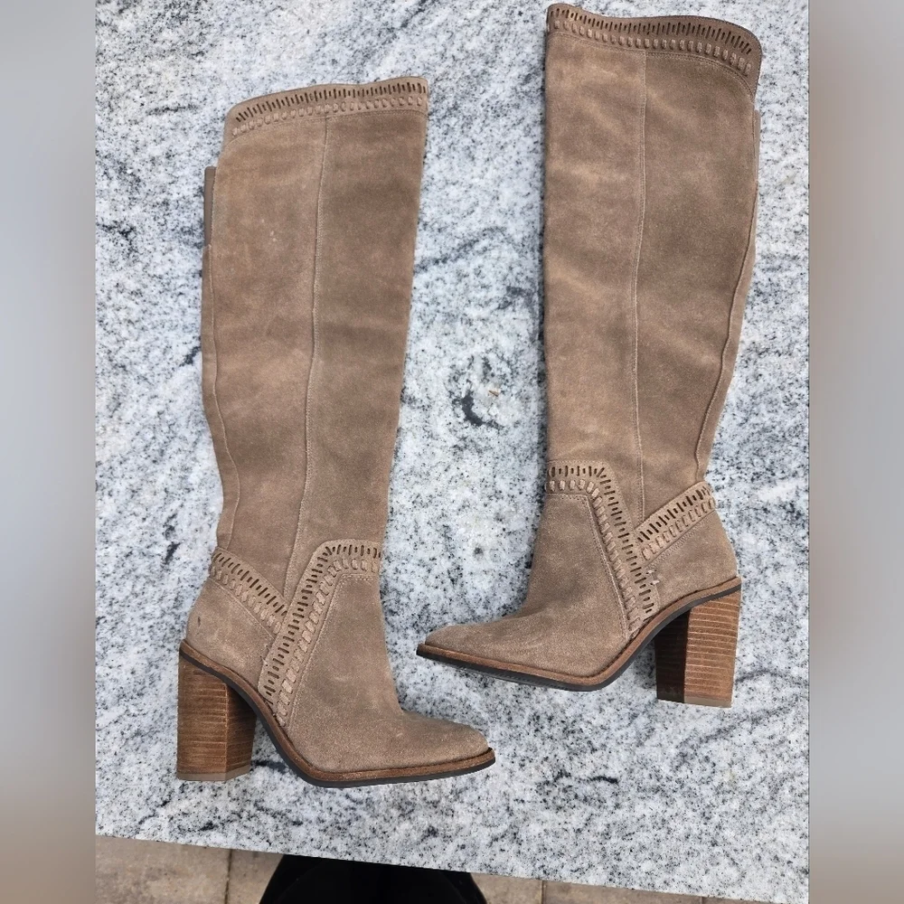 Vince Camuto Madolee Over The Knee Taupe Suede Leather Boots Sz 6
